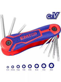 Набор ключей шестигранных EMTOP(имбусовых)складной 8 штук torx