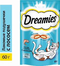 Лакомство для кошек Dreamies Подушечки с лососем 60г