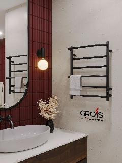 Полотенцесушитель Гамма GR-136 400*600 П6 правый черный, черный матовый, 430x600x135