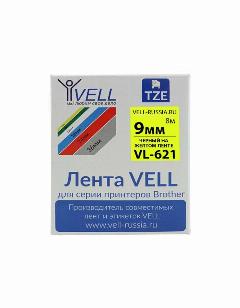 Лента Vell VL-621 (TZE-621, 9 мм, черный на желтом)