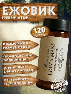 Ежовик гребенчатый (LION'S MANE) мозг, память, концентрация, спокойствие - 120 капсул