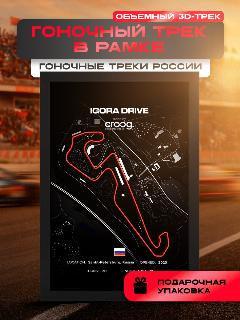 3D-Гоночная трасса в рамке Igora Drive (Игора Драйв Санкт-Петербург) 24х34см на стену или стол / Гоночный трек, разноцветный олень, черный