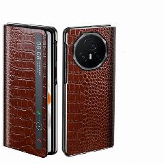 Чехол-книжка из натуральной кожи с магнитной откидной крышкой для Honor Magic V3 Crocodile Business Cover, Crocodile Brown 1, Honor Magic V3