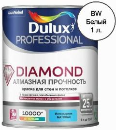 Краска для стен и потолков водно-дисперсионная Dulux Diamond Matt матовая база BW 1 л., белый,