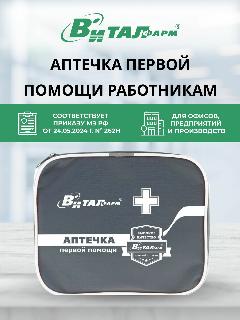 Аптечка первой помощи работникам приказ №262н, Виталфарм ГОСТ, нового образца, для офиса, дома, работы, мягкий футляр, серый, 23x10.5x18.5 см