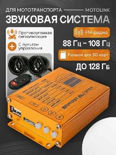 Звуковая система для мототранспорта Motolink с MP3, FM, сигнализацией, оранжевый