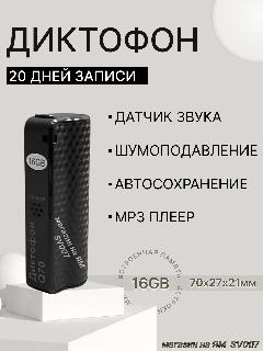 Диктофон Q70 16GB, запись важных разговоров, до 20 дней непрерывной записи, датчик звука, черный