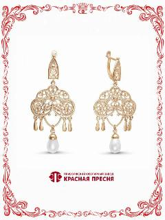 Серьги Красная Пресня, жемчуг имитация, золотистый