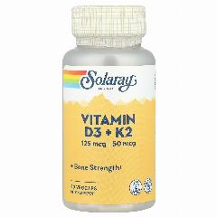 Solaray Vitamin D3 K2 5000 UI, 60 капсул витамины Д3 и К2 для мозга, иммунитета