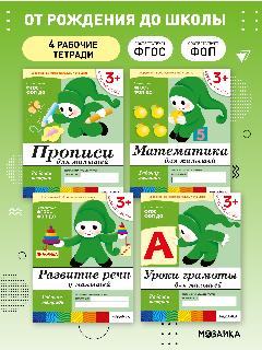 Комплект рабочих тетрадей от рождения до школы для детей 3+, ФОП, Набор из 4 книг (математика, прописи, речь, грамота), 20x25.5 см
