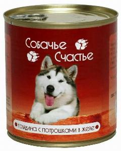 Собачье Счастье Консервы для собак Говядина с потрошками в желе, 750 г, КрупныйМалыйСредний