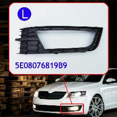 Накладка ПТФ для Шкода Октавия А7, окантовка, решетка в бампер левая для Skoda Octavia A7 (2013-2017) дорестайлинг 5E08076819B9, черный матовый, 550Х200Х50