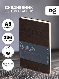Ежедневник BG "Business", недатированный, в линейку, кожаный переплет, коричневый, белый