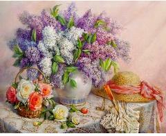 Картина по номерам 40х50 Садовый букет сирениРозы Цветы, 40x50 см