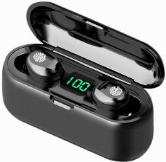 Беспроводные водонепроницаемые сенсорные Bluetooth наушники F9-5.1 TWS для Айфона и Андроида цвет черный