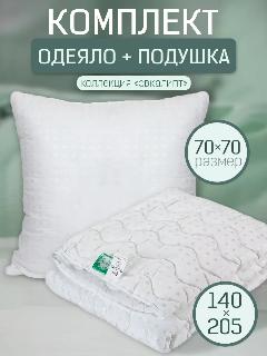 Комплект одеяло 1,5-спальное 140х205 и подушка 70х70, белый, серебристо-белый, 1.5-спальное