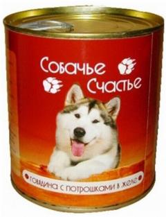 Корм Собачье Счастье говядина с потрошками в желе, 12шт* 750г