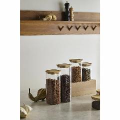 Банка для хранения квадратная Glass Bamboo, 1,1 л, прозрачный/бежевый