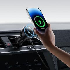 Автомобильный магнитный держатель с беспроводной зарядкой 15W Baseus MagPro Series Magnetic Wireless Charging Car Mount (C40164100121-00), крепится в решетку воздуховода (в дефлектор), 59 x 108 мм