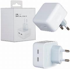 Зарядное устройство для айфона, 2 разъёма USB Type-C, 50Вт, белое