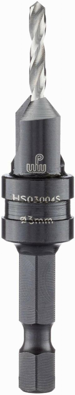 Зенкер WPW (ВПВ) HS03004S конический D9,5, сверло 3мм универсальная спираль S, хвостовик HEX1/4, серый металлик