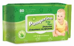 Влажные салфетки Pamperino Детские с экстрактом алоэ вера, пластиковая крышка, 80 шт, 1 уп., зеленый