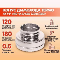 Конус Термо КТ-Р 430-0.5/430 D120/180 дымохода двухконтурный с тепловой изоляцией, сэндвич конус термо из нержавейки для дымохода, хром