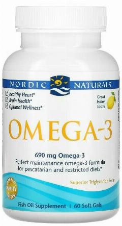 БАД Nordic Naturals "Omega-3", со вкусом лимона, 690мг/капсула, 60 шт