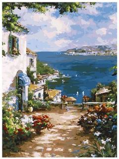 Картина по номерам "Улочка к морю", 30x40 см, Белоснежка, разноцветный