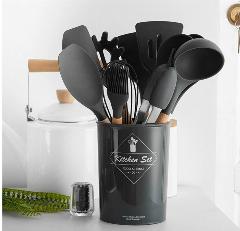 Набор кухонных лопаток Kitchen Set, силикон, 32 см, 11 шт, "HOUSE_MALL", серый