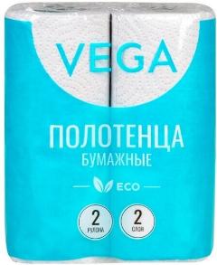Полотенца бумажные Vega серые, 2 слоя, 2 рулона по 12 м