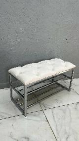 Банкетка в прихожую для обуви 80х35х45 см STEEL MEBEL (БМПХ-К3), кремовый;хром;серебристый — фото 3