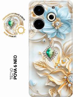 Силиконовый чехол на Tecno Pova 6 Neo с принтом "Драгоценности и цветы", драгоценности и цветы, trn