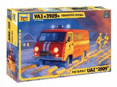 Сборная модель Звезда УАЗ «3909» Пожарная служба 1:43 (43001), серый, 103 мм