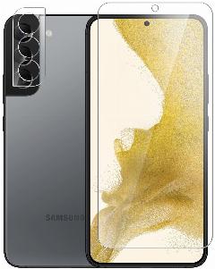 Защитное стекло на Samsung Galaxy S22+ (Самсунг Галакси С22 плюс) гибридное - пленка + стекловолокно на Экран и Камеру прозрачное Hybrid Glass Miuko