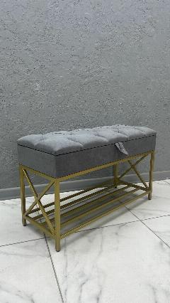 Банкетка с ящиком в прихожую для обуви 90х35х55 см STEEL MEBEL (БКПЗ-0К1), серый - каретная стяжка