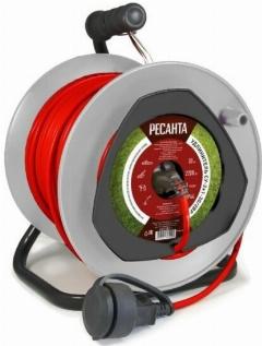 Удлинитель силовой на катушке Ресанта СУ-2х1-30/2ВР (с выкл, 1 розетка, IP44), 61/118/11, 280x280x280 мм, красный