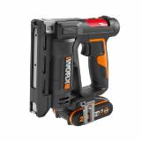 Гвоздезабиватель монтаж аккум (нейлер) WORX WX843 (20В, АКБ 2Ач и ЗУ, скобы/гвозди, емкость 80шт, 60гв/мин, 2кг, кейс) — фото 1