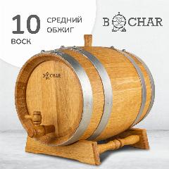 Бочка дубовая 10 литров вощёная (средний обжиг) "Бочар" с краником и подставкой, ГОСТ 8777-80, вощёная средний обжиг с краником