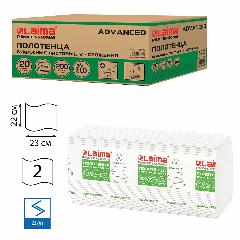 Полотенца Laima Advanced H3, бумажные, 200 шт, 2-слойные, белые, 20 пачек, 22х23 см, V-сложение, 23 х 22