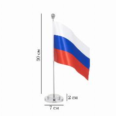 Флагшток настольный с флагом, круг 2 х 7 см, 30 х 7 см, серебро, серебристый