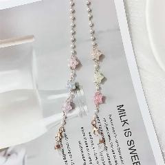 Цепочка для очков с жемчугом и звездами, Pink White, Унисекс