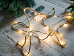 Светящаяся верёвочка, 20 тёплых белых мини LED-огней, D-0.6 см, 2+0.3 м, батарейки, Koopman International
