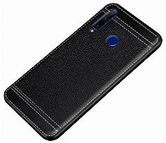 Чехол-накладка MyPads на Meizu Note 9 из качественного износостойкого силикона с декоративным дизайном под кожу с тиснением черный