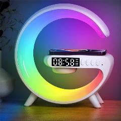 Стильный RGB Ночник с беспроводной зарядкой и Bluetooth колонкой белый