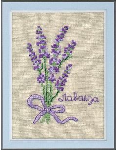Набор для вышивания на водорастворимой канве Овен Лаванда, 1185, 9.4*7 см, лавандовый, бежевый, белый