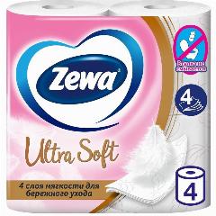 Бумага туалетная Zewa Ultra Soft белая, втулка, 9 м, 130 листов, 4 рулона (8534)