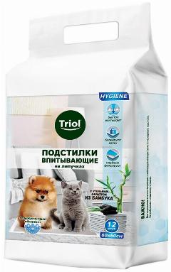 Подстилки впитывающие для животных с угольным фильтром на липучках Triol 60 х 60 см (12 шт)