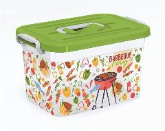 Контейнер для шашлыка 'BBQ party' 6,5л, пластиковый, с надежной крышкой, белый с цветным рисунком