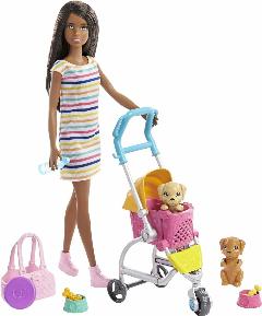 Кукла Barbie с щенками в коляске, брюнетка GHV92